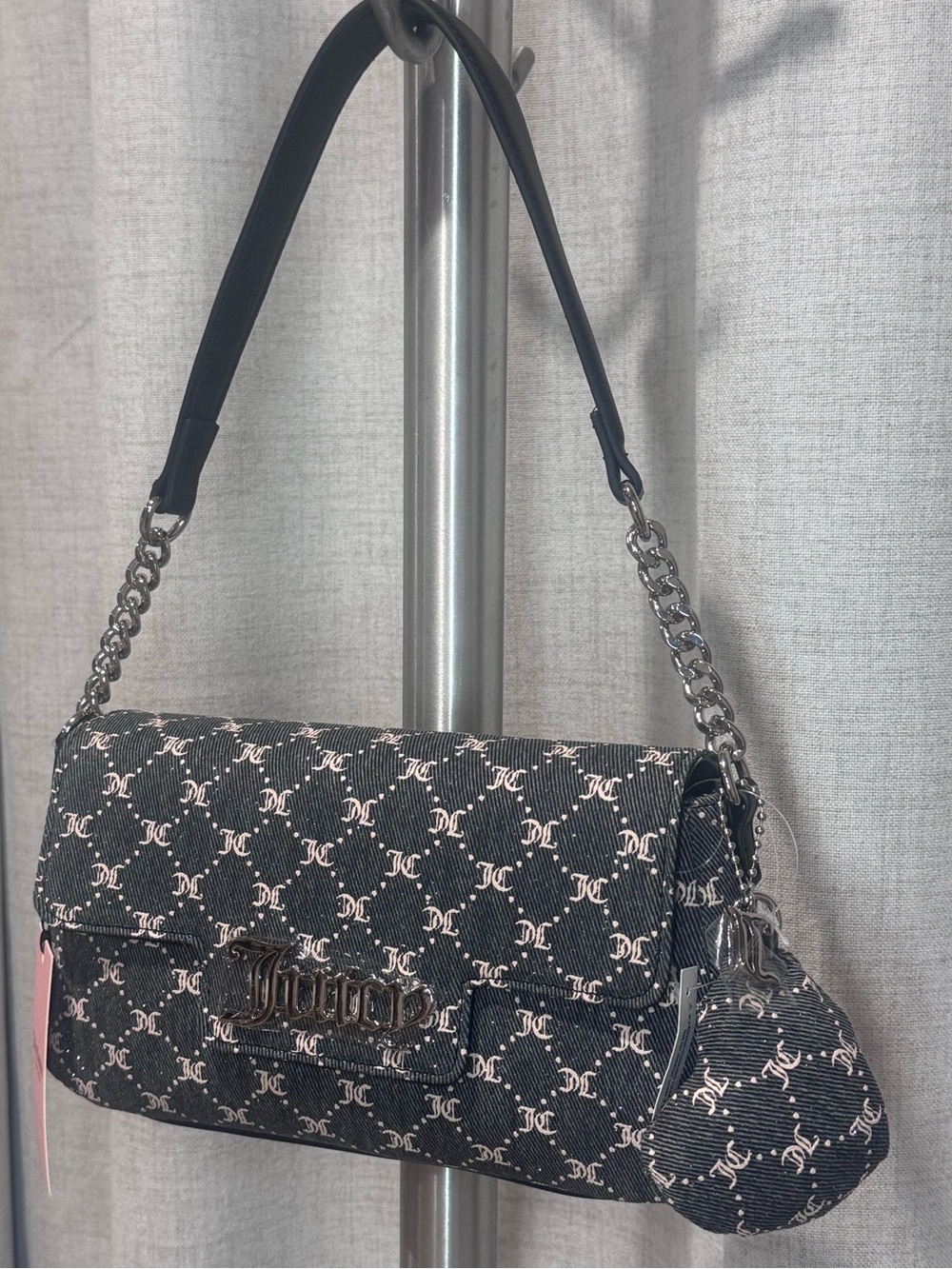 Juicy Couture Black Logo Monogram Shoulder Bag with Chain Strap
